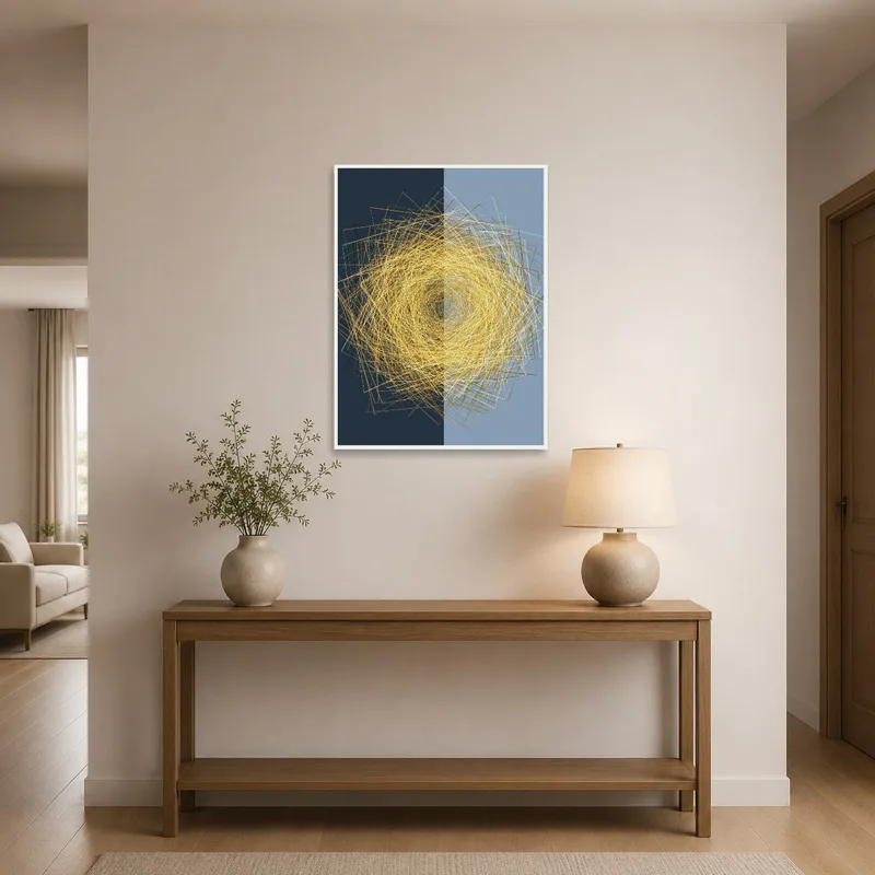Eye-catching golden spiral print greets visitors in an entrance hall setting.