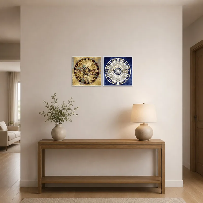 Mandala set as a striking focal point in a welcoming entrance hall.