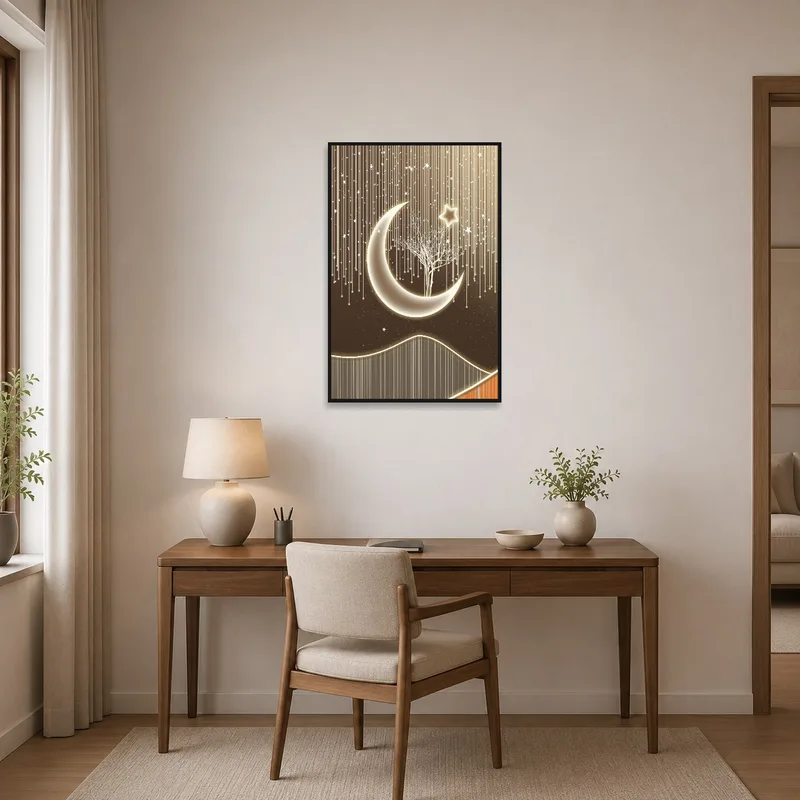 Lunar Dreamscape inspiring creativity with celestial themes in a home office.