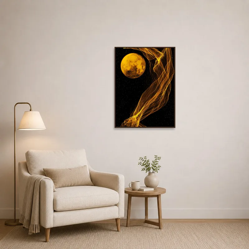 Celestial artwork illuminating a cozy reading corner atmosphere.