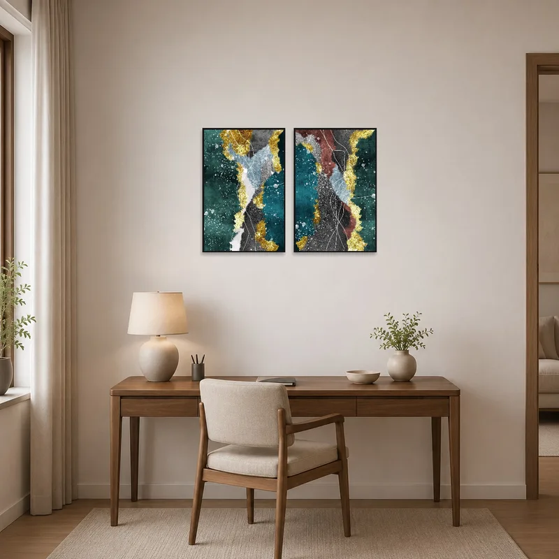Home office with luxe abstract textures, inspiring creativity and elegance.