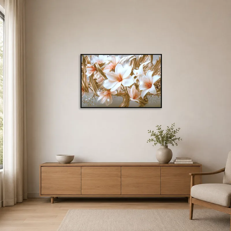 Elegant floral piece complements a minimalist room with sleek design.