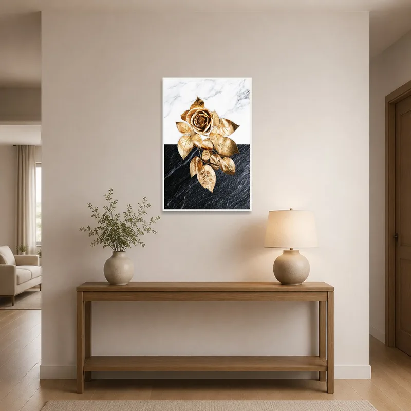 Gold rose and marble design adds grandeur to an entrance hall.