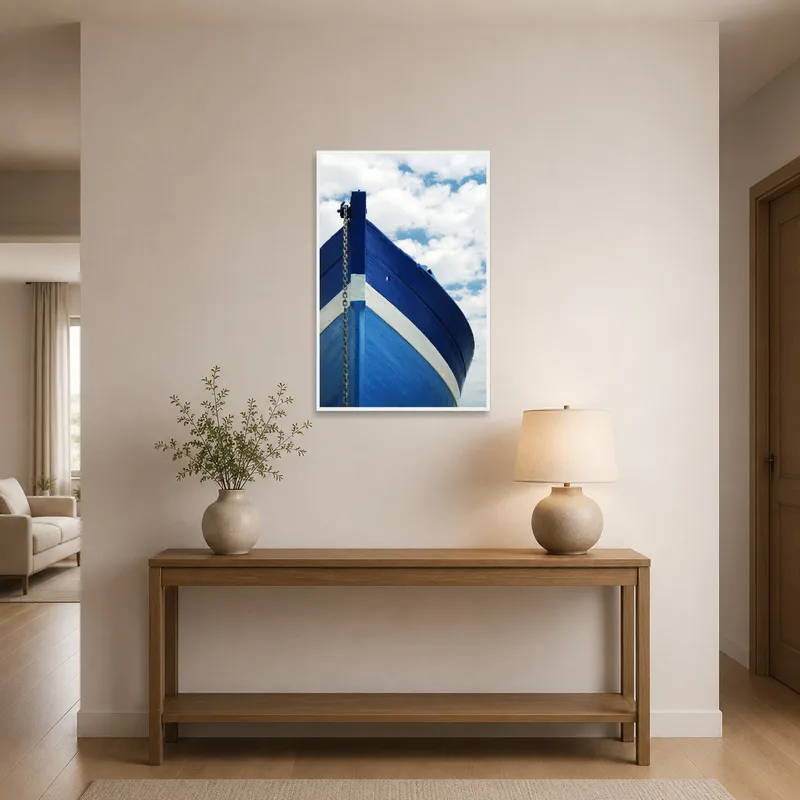 Enhance the entrance-hall with a majestic ship against a dramatic sky.