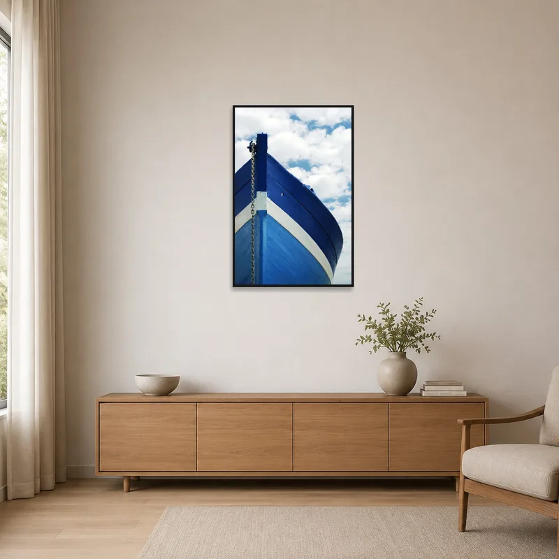 Simplistic seafaring beauty adds depth to a minimalist space.