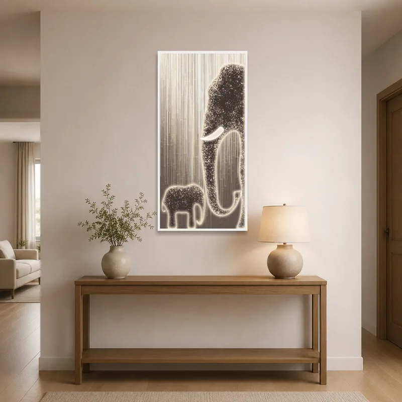 Elephant duo art print welcoming guests in the entrance hall.