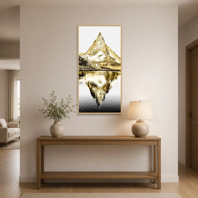 Entrance hall featuring mountain and lake art to welcome guests.