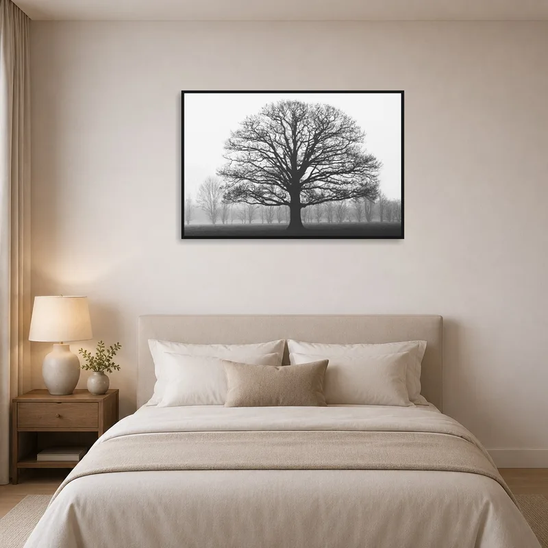 Majestic Oak Tree creates a calming atmosphere in the bedroom.