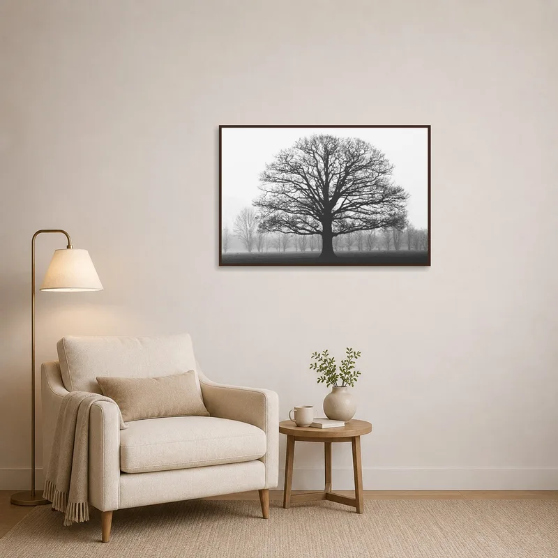 Majestic Oak Tree adds tranquility to a serene reading corner.
