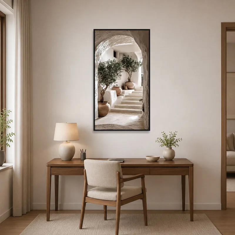 Archway print on display in a stylish home office space.