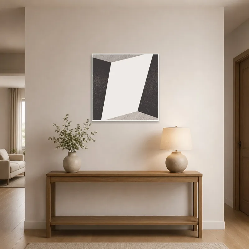 Abstract geometric print welcoming guests in an entrance hall.
