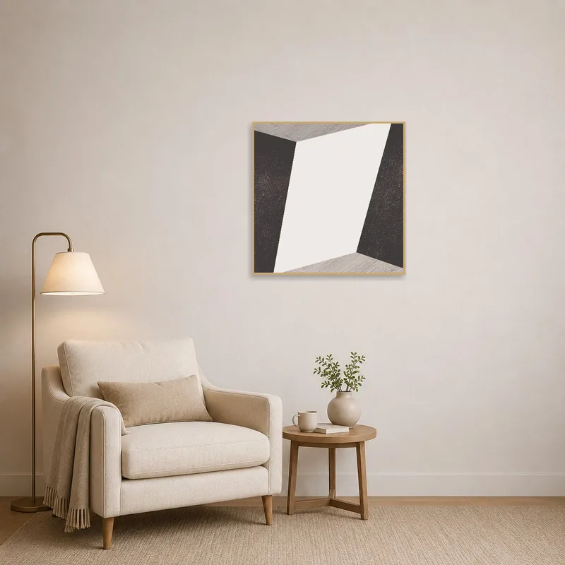 Geometric abstract print adding flair to a cozy reading corner.