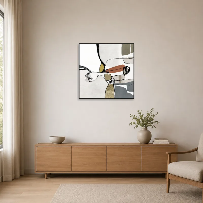 Minimalist space showcasing a modern abstract cubist style wall art.