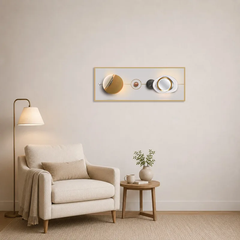 Geometric sphere composition enhancing a cozy reading corner.