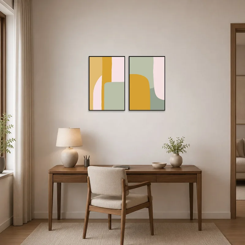 Modern abstract duo adding creativity to a home office space.