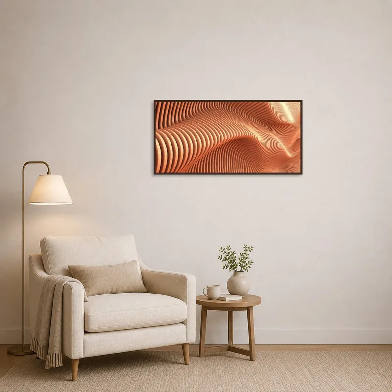 Abstract art with wave patterns enlivening a cozy reading corner.