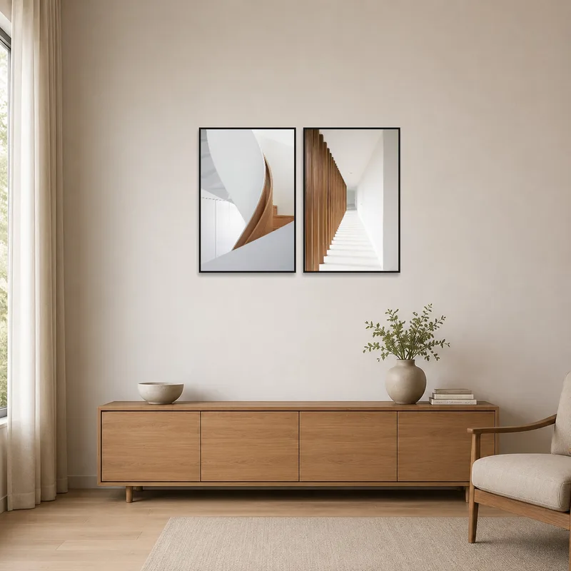Set of architectural prints against a clean, minimal wall space.