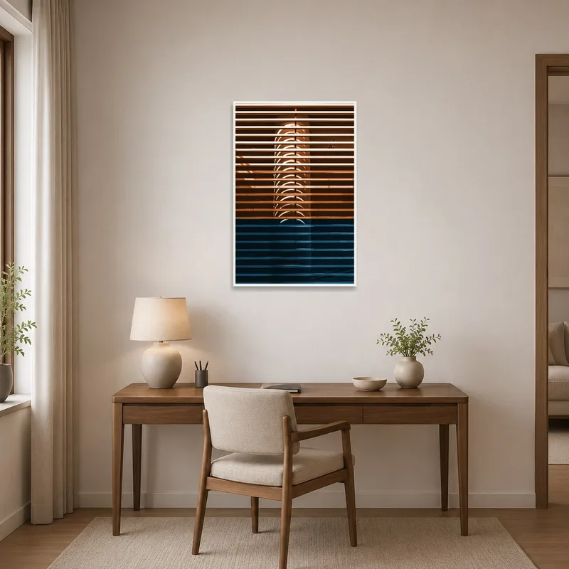 Abstract artwork energizing a modern home office space.