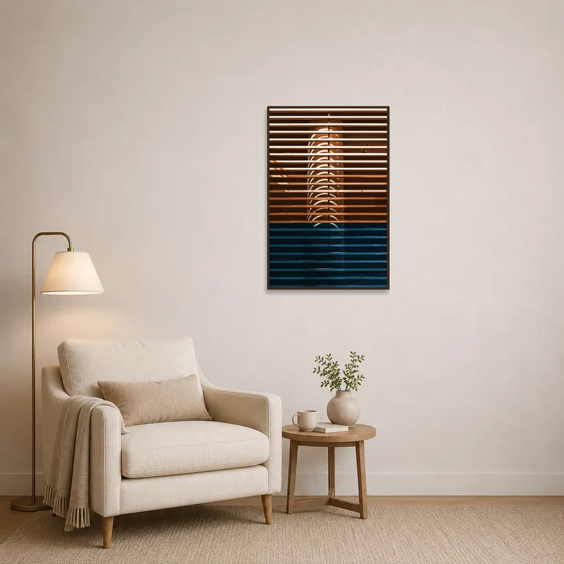 Abstract artwork creating interest in a cozy reading nook.