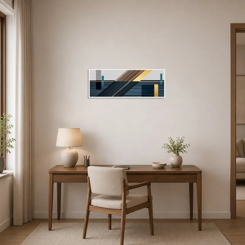Abstract art print energizing a productive home office.