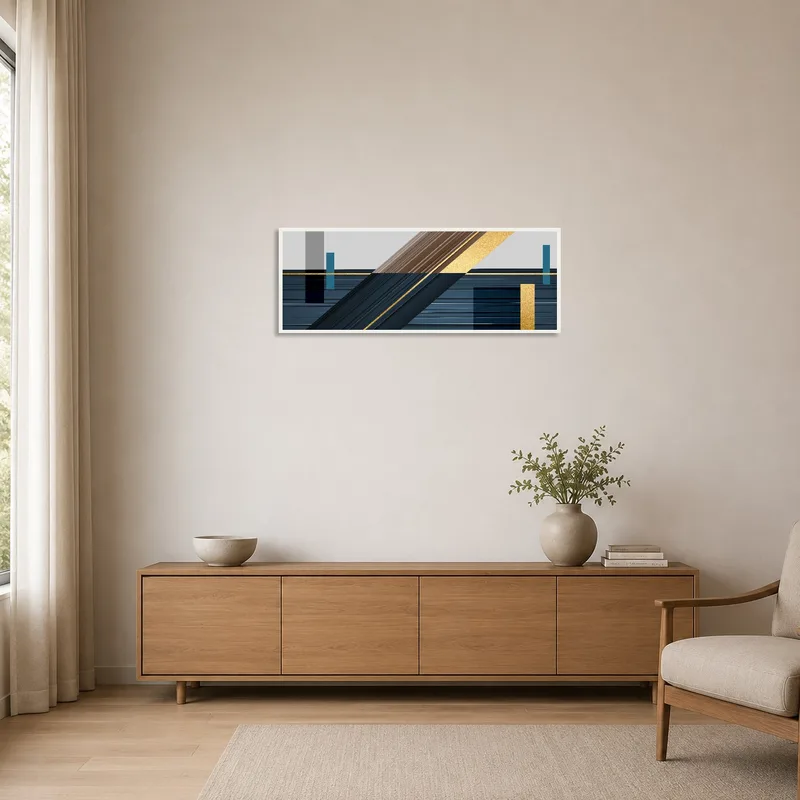 Abstract art with geometric shapes complementing a minimalist space.