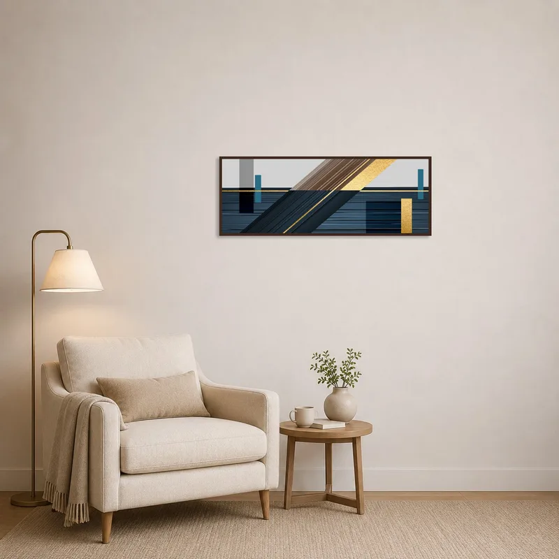 Art print adding a contemporary touch to a cozy reading corner.