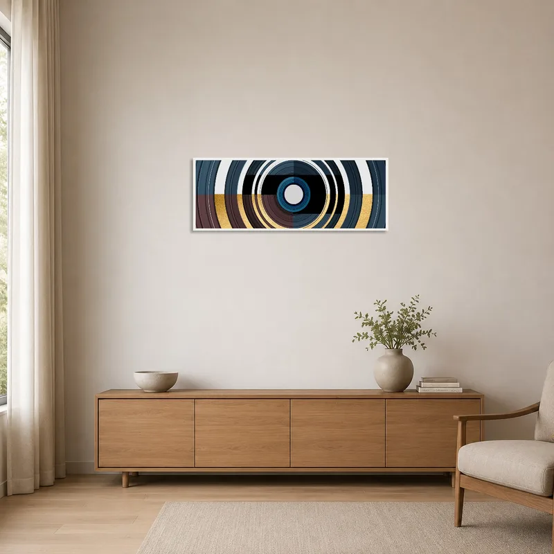 Sleek geometric circular patterns enhancing a minimalist room with style.