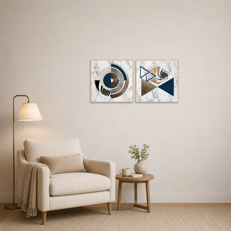 Geometric marble art enhancing the aesthetics of a reading corner.