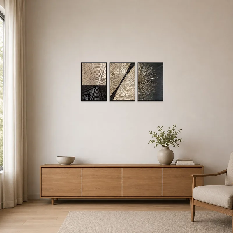 Textural triptych adding interest to a minimalist space.