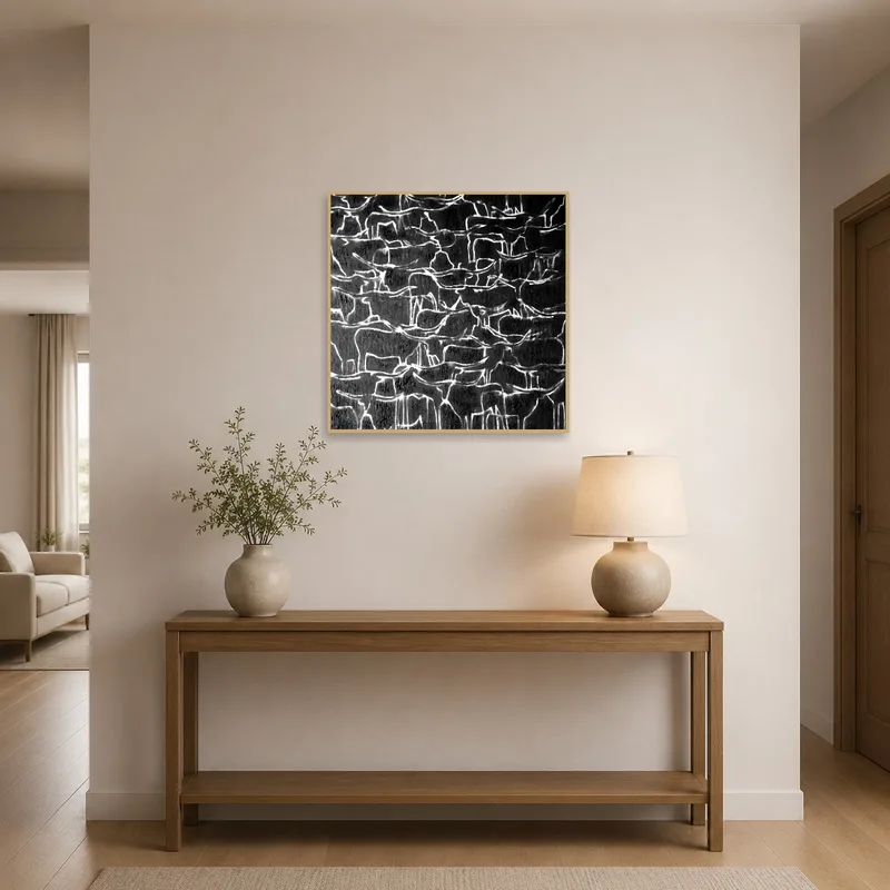 Abstract animal patterns set a welcoming tone in the entrance hall.