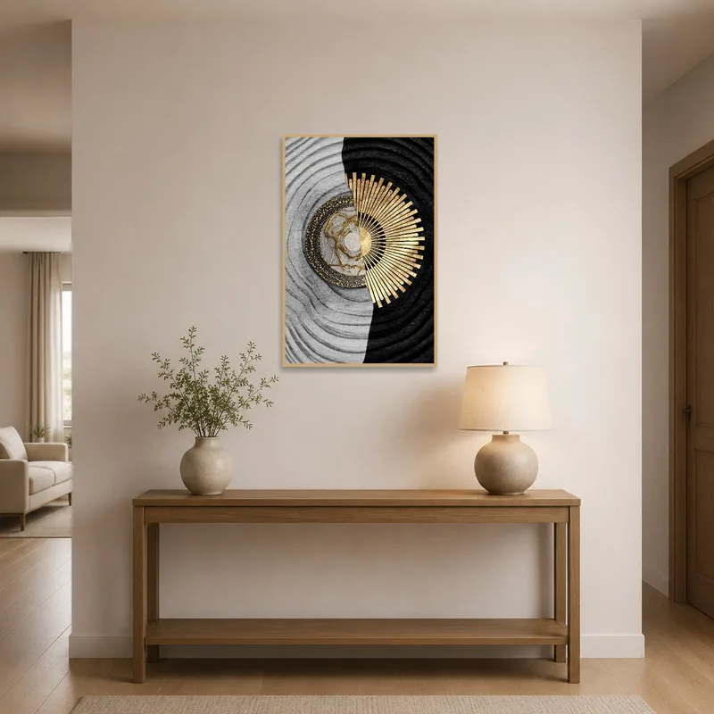 Abstract composition adorning an entrance hall wall.