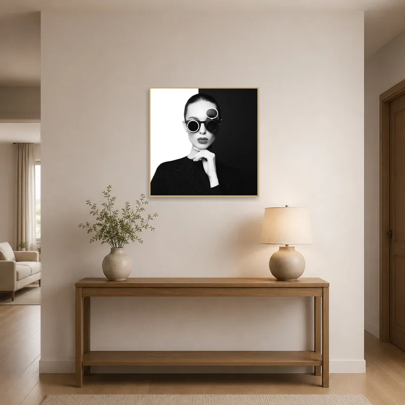 Fashionably bold sunglasses art making a statement in an entrance hall.