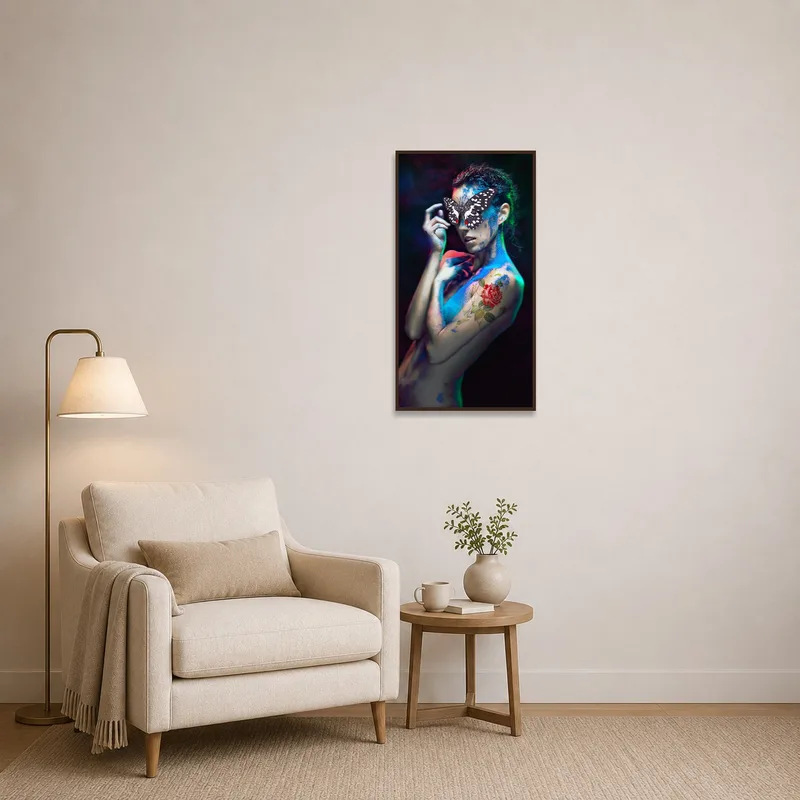 Mystical butterfly artwork brings an enchanting feel to a cozy reading corner.