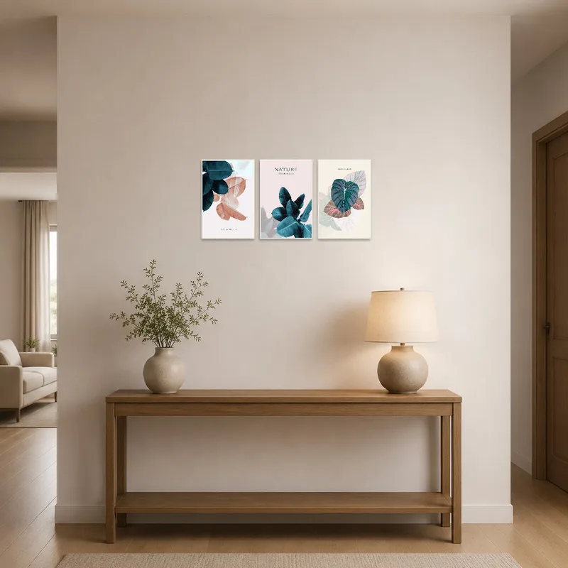 Entrance hall given a fresh feel with botanical leaf set welcoming visitors.