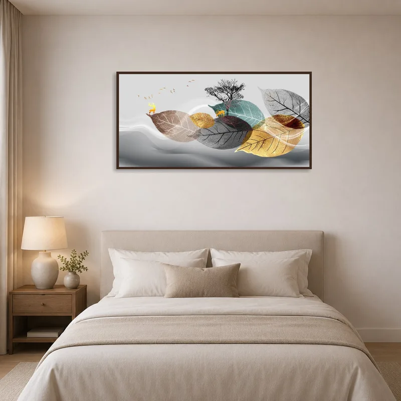 Abstract forest piece infusing a bedroom with a touch of natural harmony.
