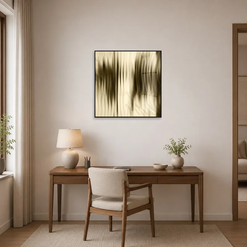 Home office setting enhanced by the presence of abstract flow artwork.