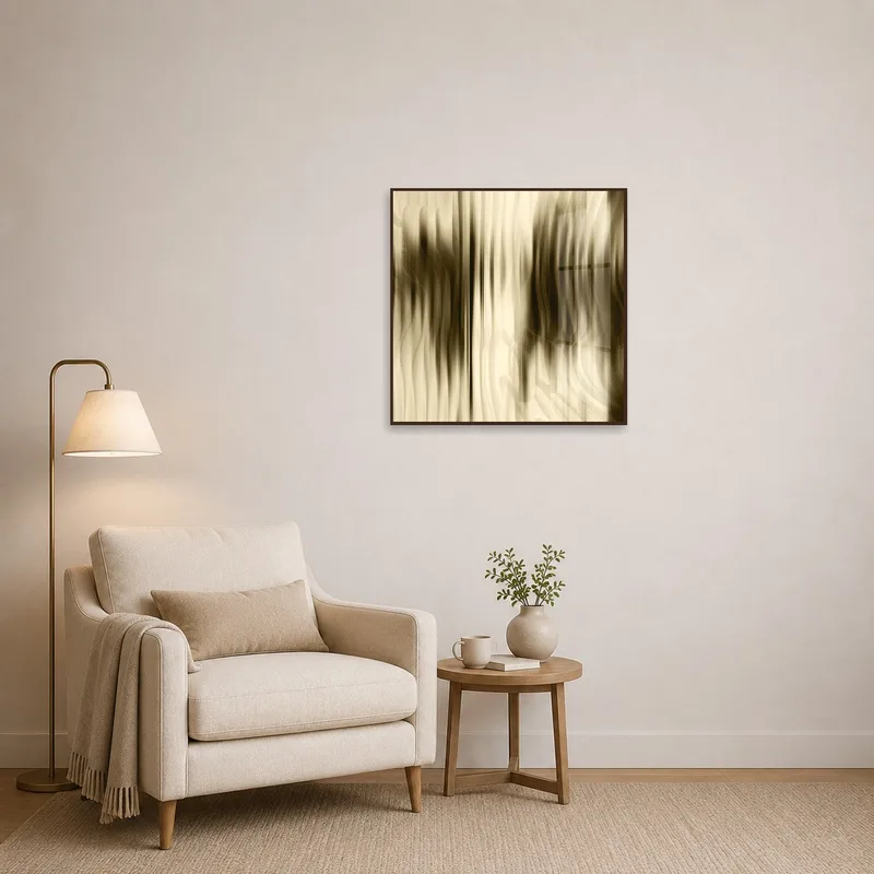 Reading corner complemented by abstract art in calming neutral hues.
