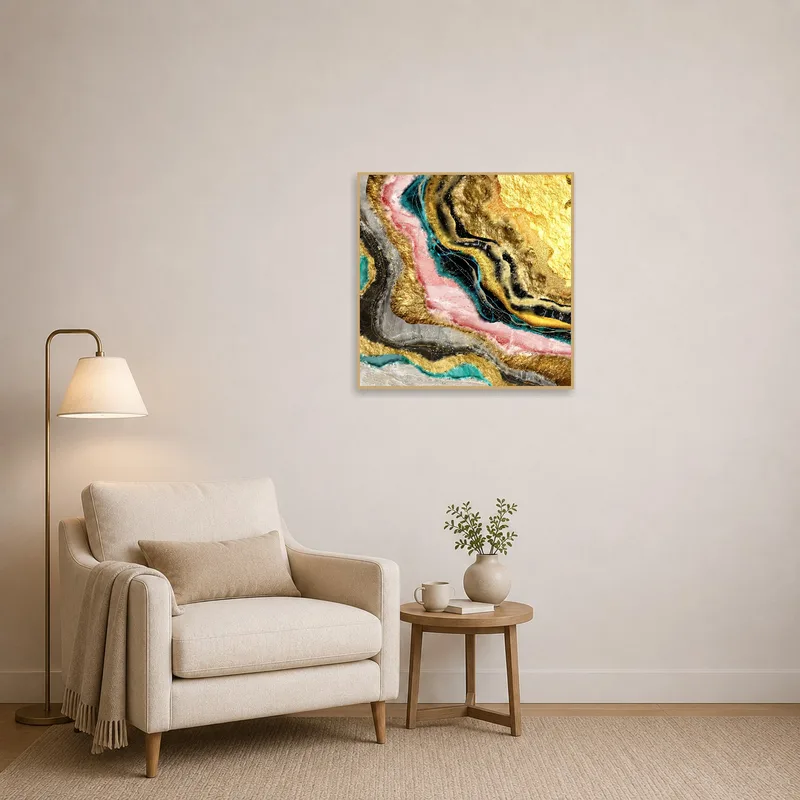 Geode abstract piece creating interest in a quiet reading corner.