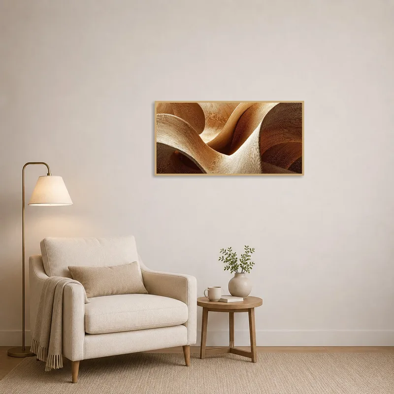 Soft-toned abstract curves enhance the tranquility of a cozy reading corner.