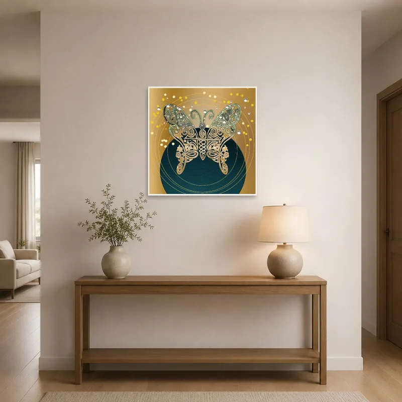 The butterfly design greets guests in a welcoming entrance hall.
