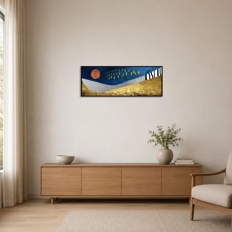 Sleek abstract bird art enhancing the refined simplicity of a minimalist space.