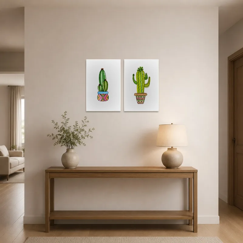 Cheerful cactus art welcomes visitors in the entrance hall.