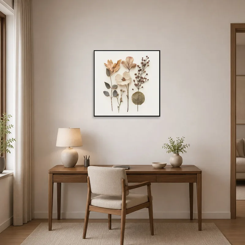 Home office enhanced by botanical art, inspiring a natural ambiance.