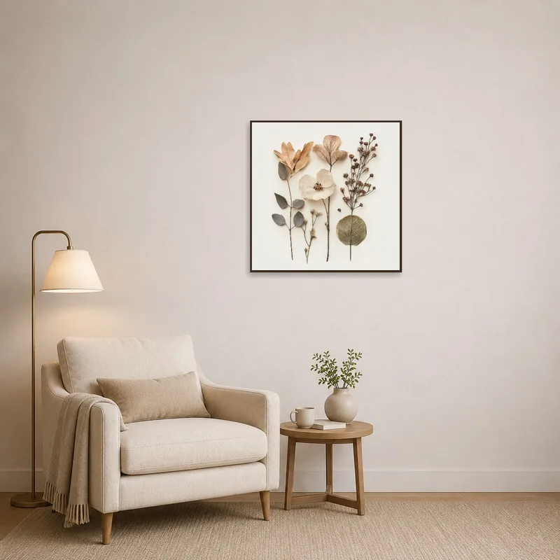 Cozy reading nook featuring floral art print for a serene vibe.