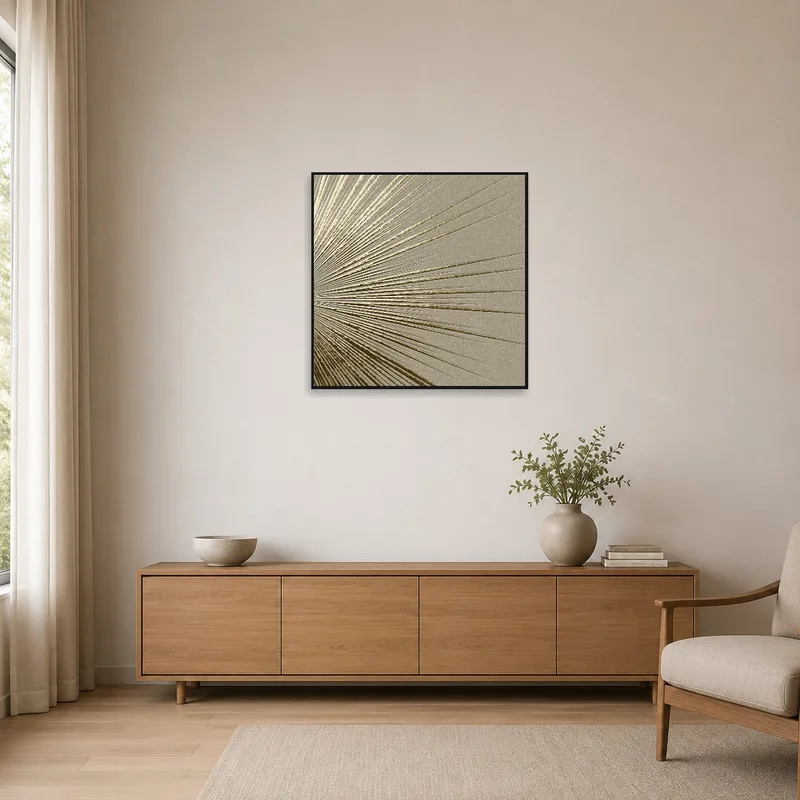 Minimalist room with abstract lines art for a sophisticated touch.