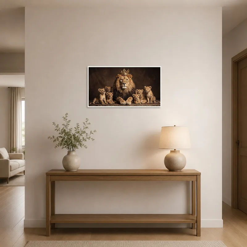 Viewing the lion family on a welcoming entrance hall wall.