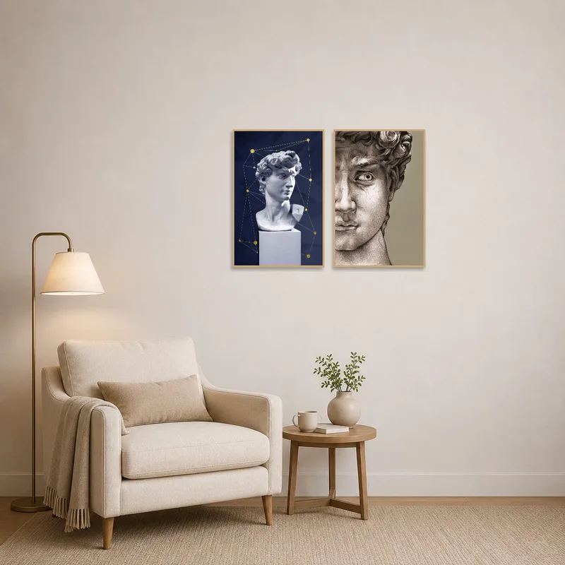 Renaissance sculpture art series set enhancing the ambiance of a quiet reading corner.