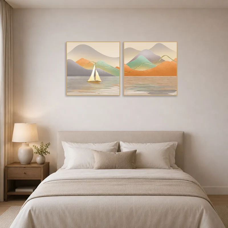 Serene art set adding tranquility to a peaceful bedroom.