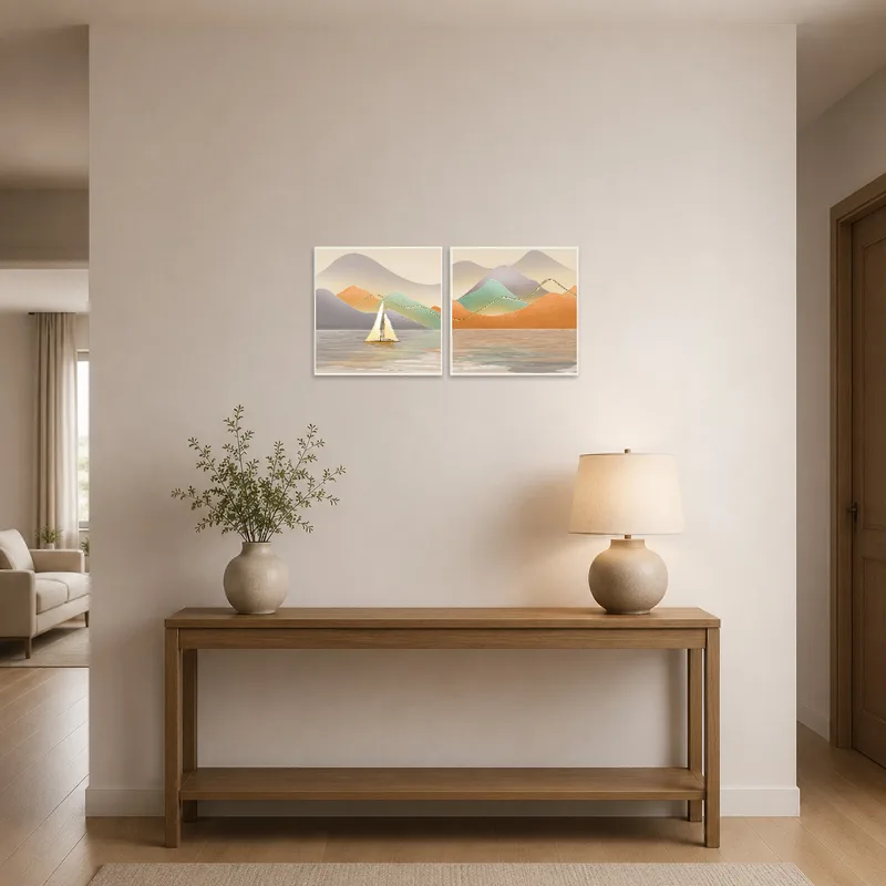 Art set creating a welcoming ambience in the entrance hall.