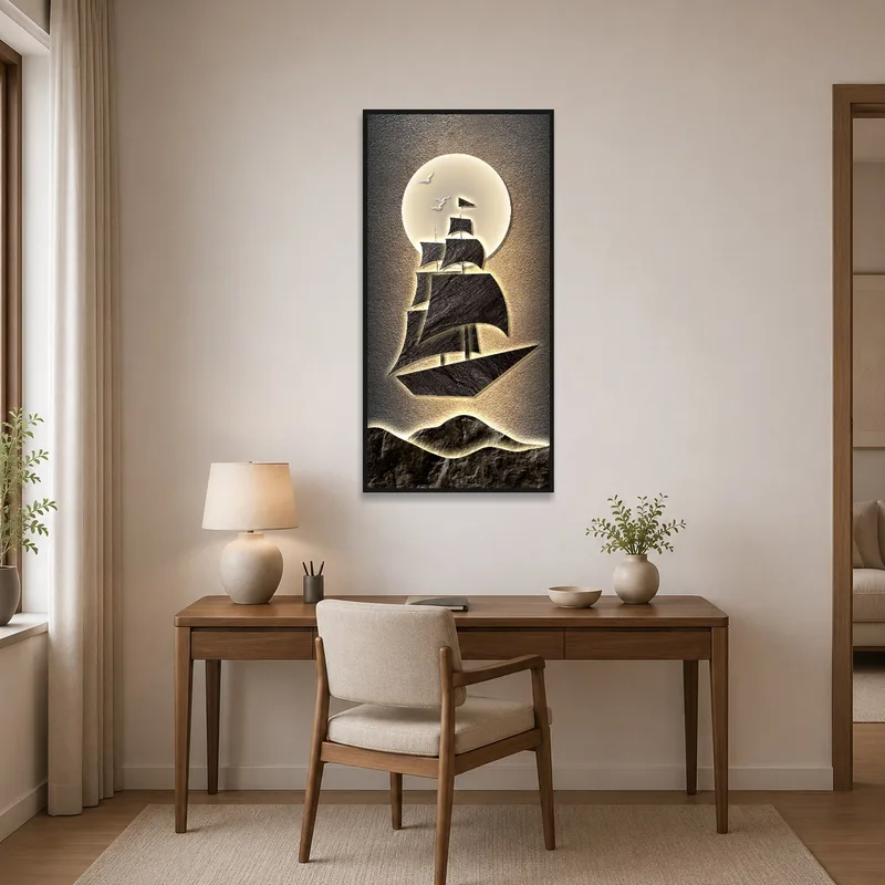 Sailing Ship Silhouette Print inspires creativity in the organized home office.
